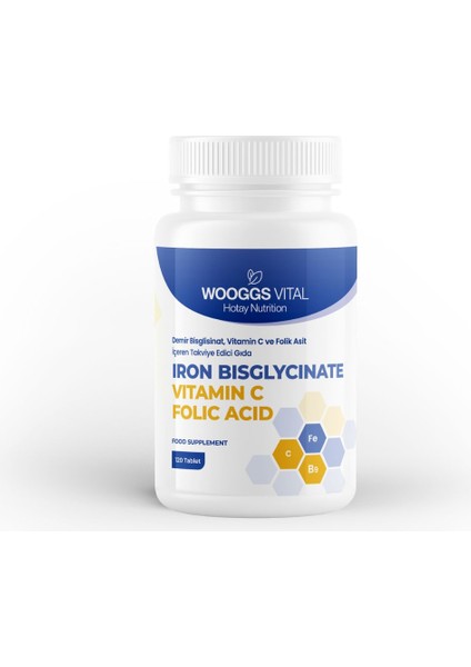 Iron Bısglycınate, Vitamin C Içeren Takviye Edici Gıda 120 Tablet