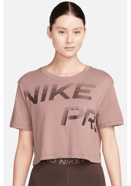 Pro Dri Fit Graphics Loose Fit T-Shirt Kadın Crop Büyük Beden Günlük Tişört Kahve