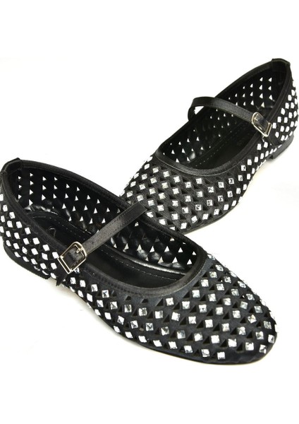 U725513204 Siyah Kumaş Taş Detaylı Kadın Babet modelleri