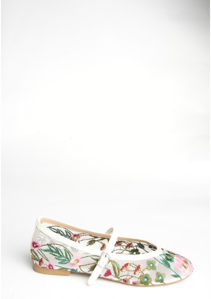 U820085515 Beyaz/pembe File Çiçek Motifli Kadın Babet modelleri