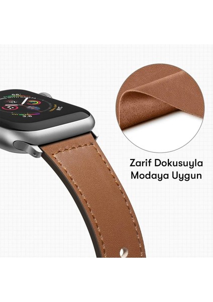 Digizone Apple Watch Uyumlu Seri 1-9 (38/40/41MM) – S10 (42MM) Uyumlu Deri Kordon