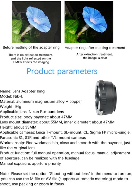 Nikon Manuel F Lens - Panasonic S1/S1R Için Nık -L Lens Adaptör Halkası (Yurt Dışından) modelleri