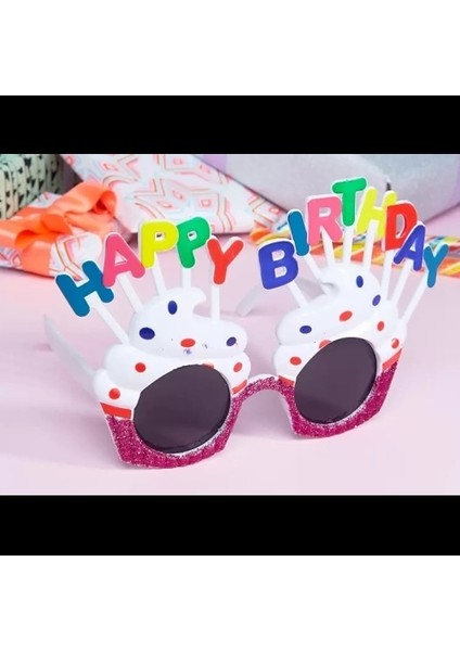 Happy Birthday Beyaz Fuşya Parti Gözlüğü