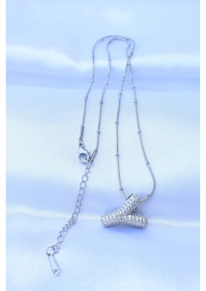 Çelik Zincirli Zirkon Taşlı Y Harfli Gümüş Renk Bubble Kolye fiyatları