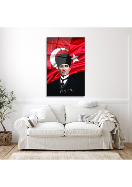 Atatürk ve Bayrak Cam Tablo
