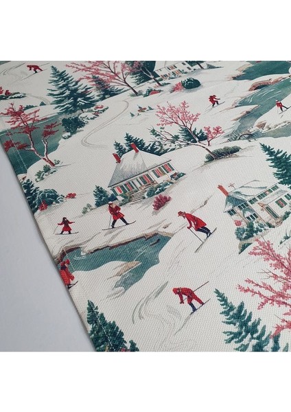 Sulu Boya Yılbaşı Kar Manzara Desenli Dijital Baskılı Runner fiyatları
