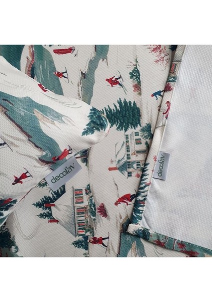 Sulu Boya Yılbaşı Kar Manzara Desenli Dijital Baskılı Runner modelleri