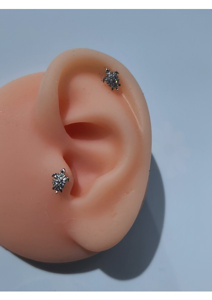 Kaplumbağa Motifli Çelik Zirkon Taşlı Tragus Helix Lob Kıkırdak Piercing indirimleri