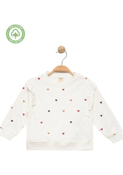 Kız Bebek %100 Pamuk Ekru Sweatshirt Fırfırlı - Kız Bebek Giyim