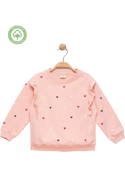 Kız Bebek %100 Pamuk Fırfırlı Pembe Sweatshirt - Kız Bebek&çocuk Giyim