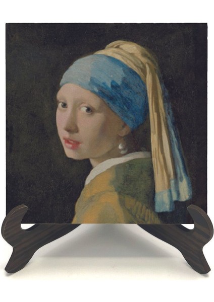 Inci Küpeli Kız (Johannes Vermeer, 1665 Baskılı Mdf Masaüstlük 10X10