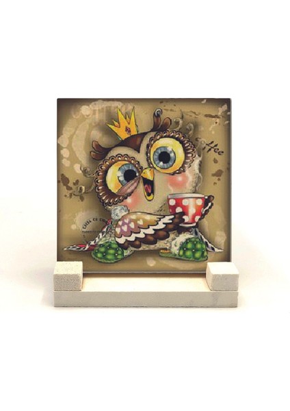Baykuş Baskılı Taş Masaüstlük 10X10