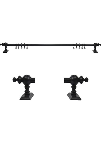 Siyah 100 cm Raysız Rustik Perde Askı Seti (Ahşap Başlık ve Aluminyum Boru) modelleri