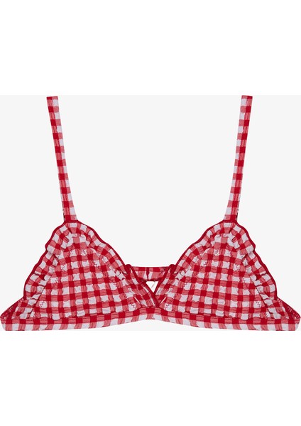 Kız Çocuk Kareli Fırfırlı Üçgen Bikini Takımı
