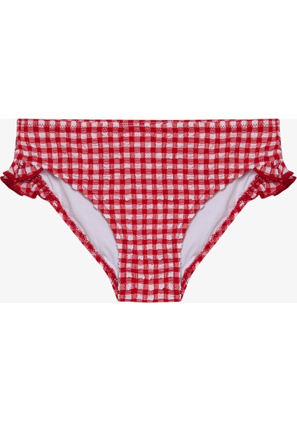 Kız Çocuk Kareli Fırfırlı Üçgen Bikini Takımı