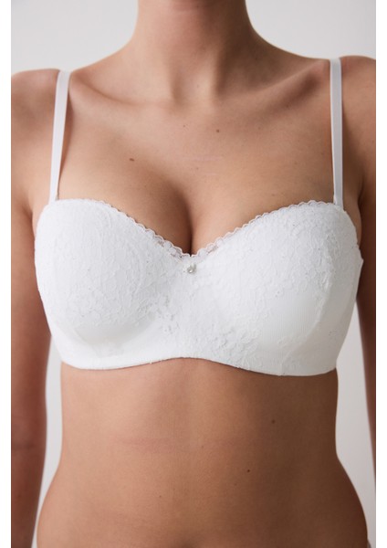 Sequin Lace Lotus Kırık Beyaz Sütyen