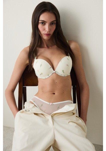 Broderie Wow Push Up Ekru Sütyen