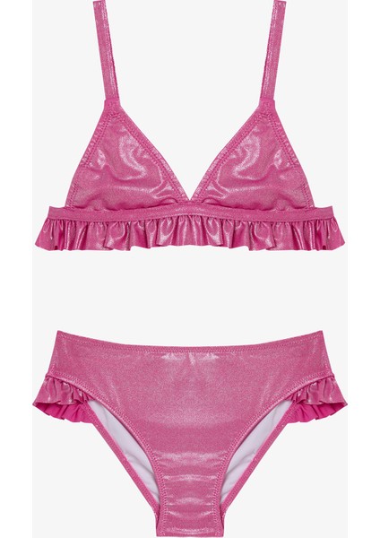 Pembe Kız Çocuk Shiny Üçgen Bikini Takımı