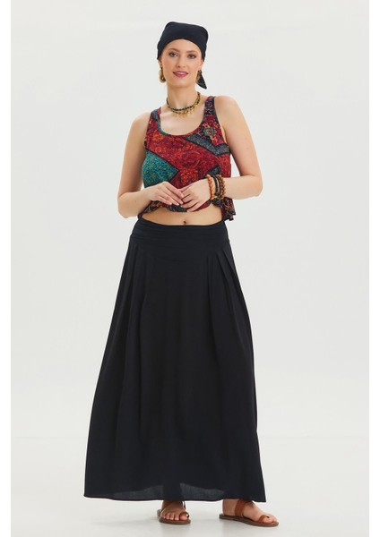 Beli Lastikli Drape Detaylı Otantik Etek