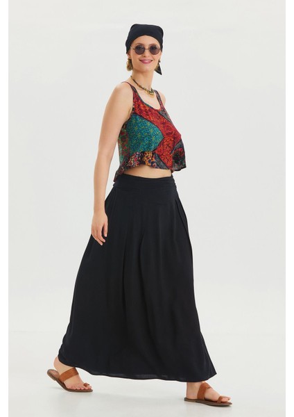 Beli Lastikli Drape Detaylı Otantik Etek