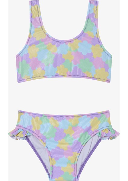Kız Çocuk Shiny Flower Fırfırlı Halter Yaka Bikini Takımı