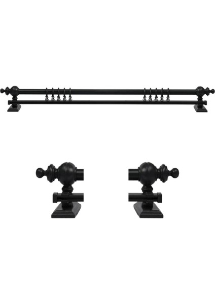Siyah 150 cm Tekraylı Rustik Perde Askı Seti (Ahşap Başlık ile Aluminyum Boru ve Ray) modelleri