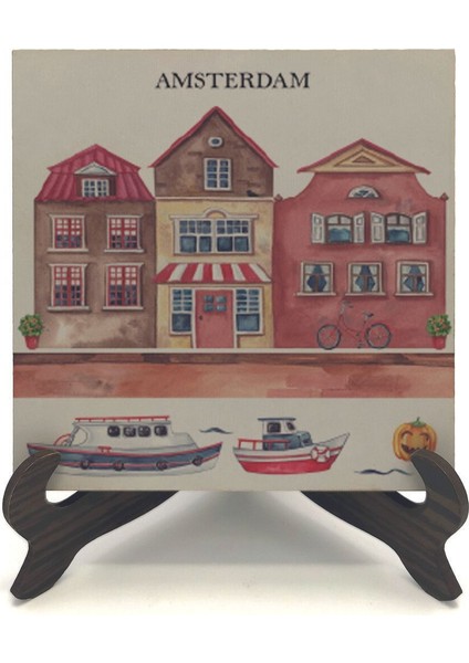 Amsterdam Görseli Baskılı Mdf Masaüstlük 10X10