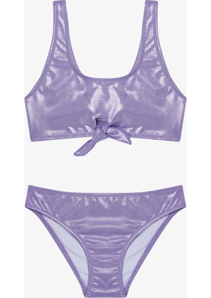Lila Kız Çocuk Shiny Halter Yaka Bikini Takımı