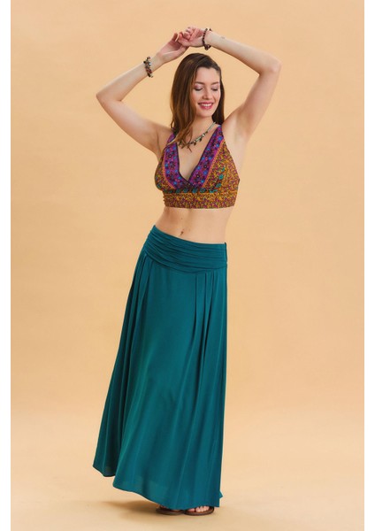 Beli Lastikli Drape Detaylı Otantik Etek