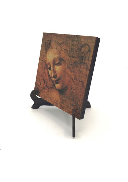 Kadın Başı Eskizi (Leonardo Da Vinci, 1508) Baskılı Mdf Masaüstlük 10X10