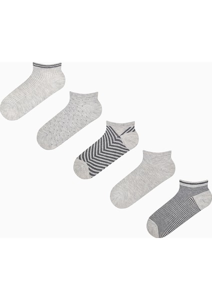 Mixed Pattern Siyah Gri 5li Patik Çorap