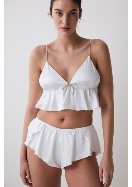 Saten Kırık Beyaz Bralet