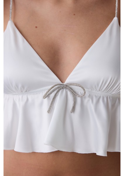 Saten Kırık Beyaz Bralet modelleri