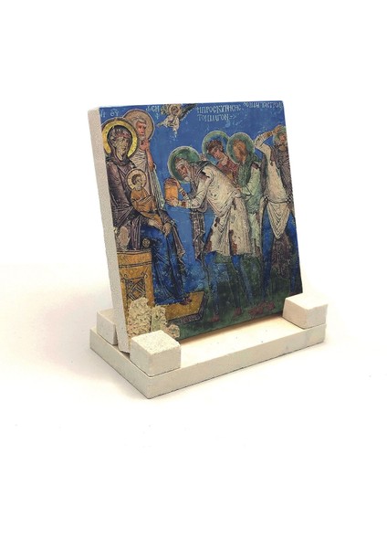 Kapadokya Göreme Tokalı Kilise Freski - Müneccim Kralların Tapınması Baskılı Taş Masaüstlük 10X10