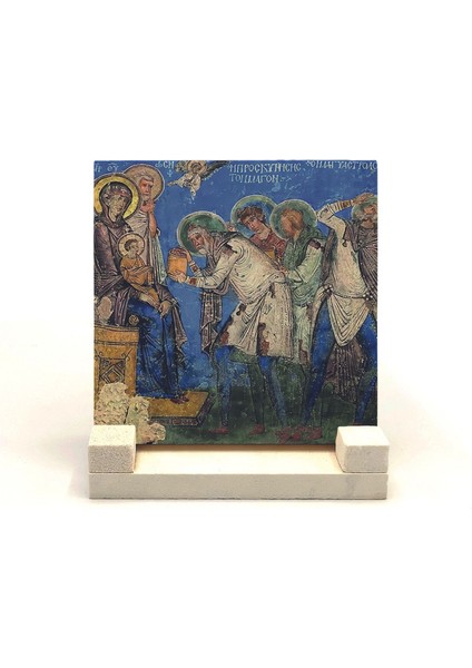 Kapadokya Göreme Tokalı Kilise Freski - Müneccim Kralların Tapınması Baskılı Taş Masaüstlük 10X10 fiyatları