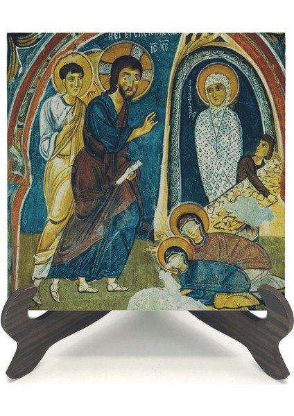 Kapadokya Göreme Karanlık Kilise Freski - Lazarus'un Dirilişi Baskılı Mdf Masaüstlük 10X10