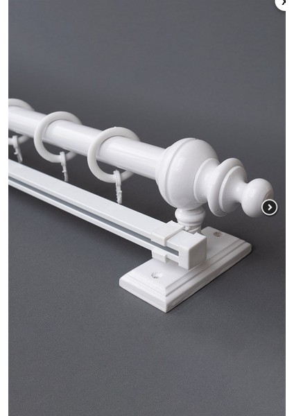 Beyaz 125 cm Tekraylı Rustik Perde Askı Seti (Ahşap Başlık ile Aluminyum Boru ve Ray)