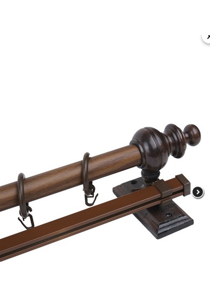 Ceviz 125 cm Tekraylı Rustik Perde Askı Seti (Ahşap Başlık ile Aluminyum Boru ve Ray)