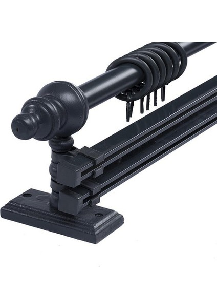 Antrasit 100 cm Çiftraylı Rustik Perde Askı Seti (Ahşap Başlık ile Aluminyum Boru ve Ray)