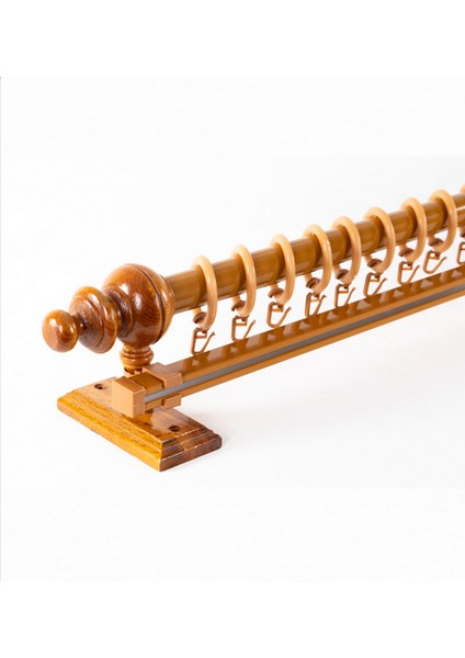 Meşe 200 cm Tekraylı Rustik Perde Askı Seti (Ahşap Başlık ile Aluminyum Boru ve Ray)