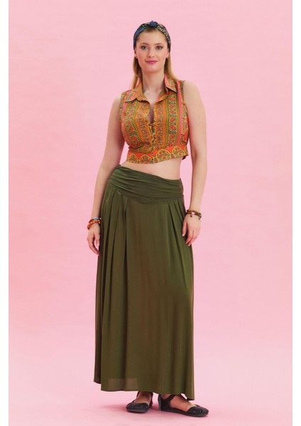 Beli Lastikli Drape Detaylı Otantik Etek