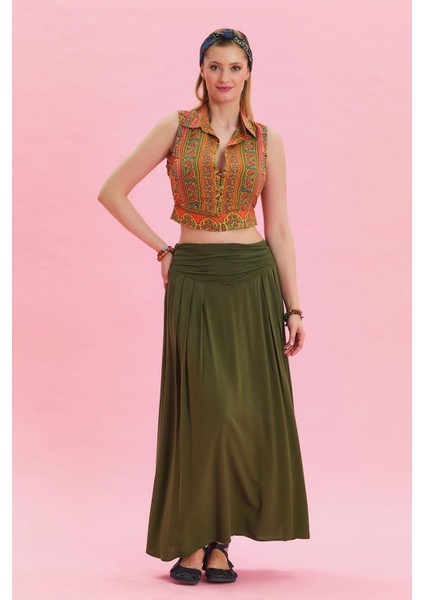 Beli Lastikli Drape Detaylı Otantik Etek