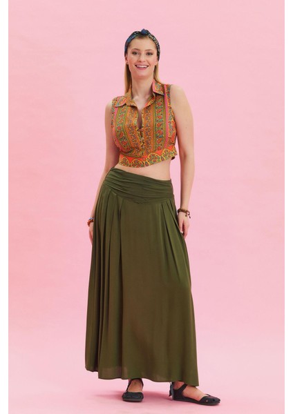 Beli Lastikli Drape Detaylı Otantik Etek