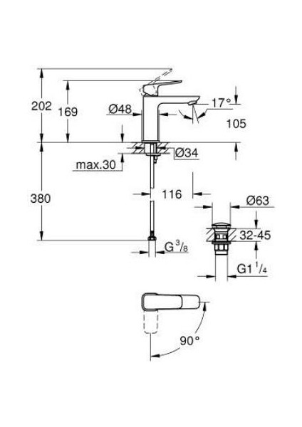 Cubeo Tek Kumandalı Lavabo Bataryası 1/2" M-Boyut - 1017570000 fırsatları