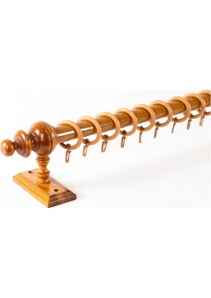 Meşe 125 cm Raysız Rustik Perde Askı Seti (Ahşap Başlık ve Aluminyum Boru)