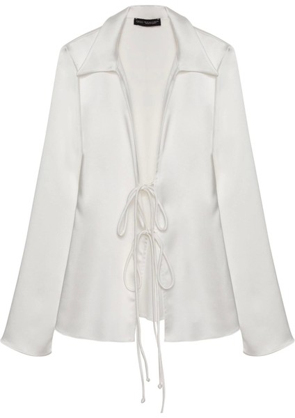 Saten Bağlama Detaylı Bluz Ekru fiyatları