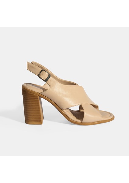 Bej Kadın Toka Detaylı Slingback Deri Sandalet