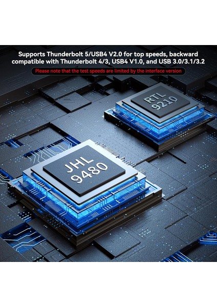 TBU501 PRO Thunderbolt 5 80Gbps, Intel JHL9480 Chipset, Max. 8TB M.2 NVMe 2280 Uyumlu, PD 100W, Tak Çalıştır, Alüminyum Alaşım, Fanlı, Type-C Disk Kutusu