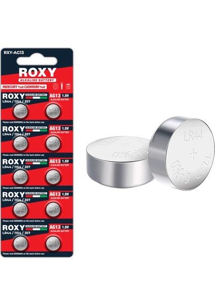 Roxy RXY-AG13 LR44/1154/357 1.5 Volt Alkaline Düğme Pil (10LU Paket) (4172)