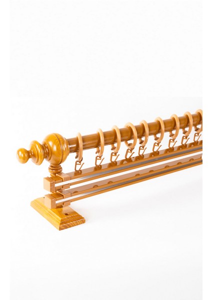 Meşe 150 cm Çiftraylı Rustik Perde Askı Seti (Ahşap Başlık ile Aluminyum Boru ve Ray)